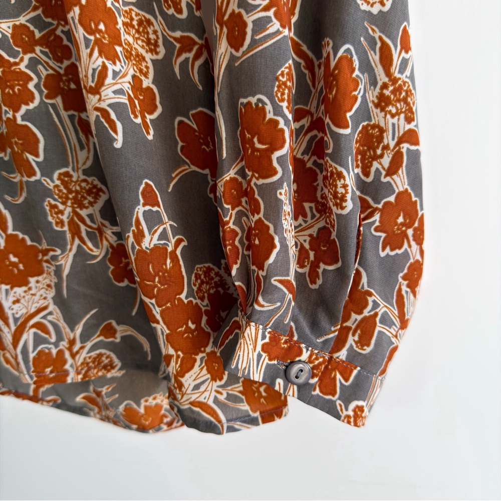 Bishop + Young Floral V-Neck Blouse Rust Gray Orange XL Long Sleeve Top - Picture 6 of 9